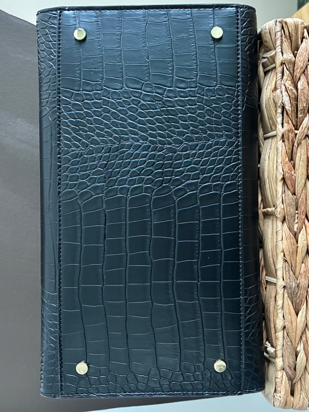 NWT Modern Picnic Large Luncher Black Croc Vegan Leather Lunch Bag - Picture 6 of 14